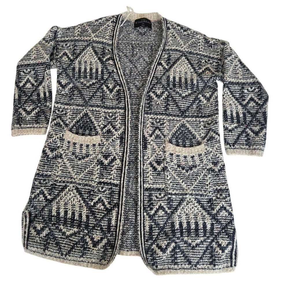 Ethereal Women Small Confetti Knit Cardigan Shawl Cozy Sweater Fuzzy Boho Tribal
